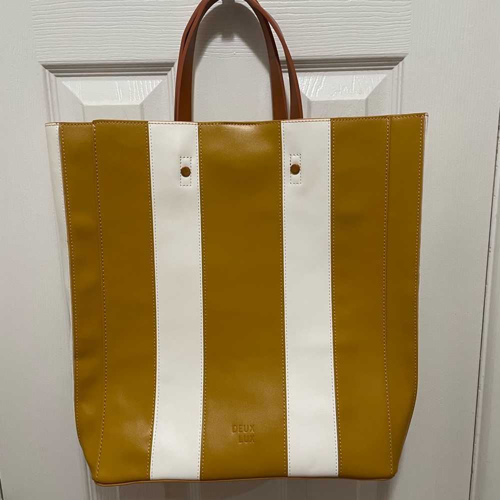 Deux Lux Yellow and White Striped Tote.New without tags